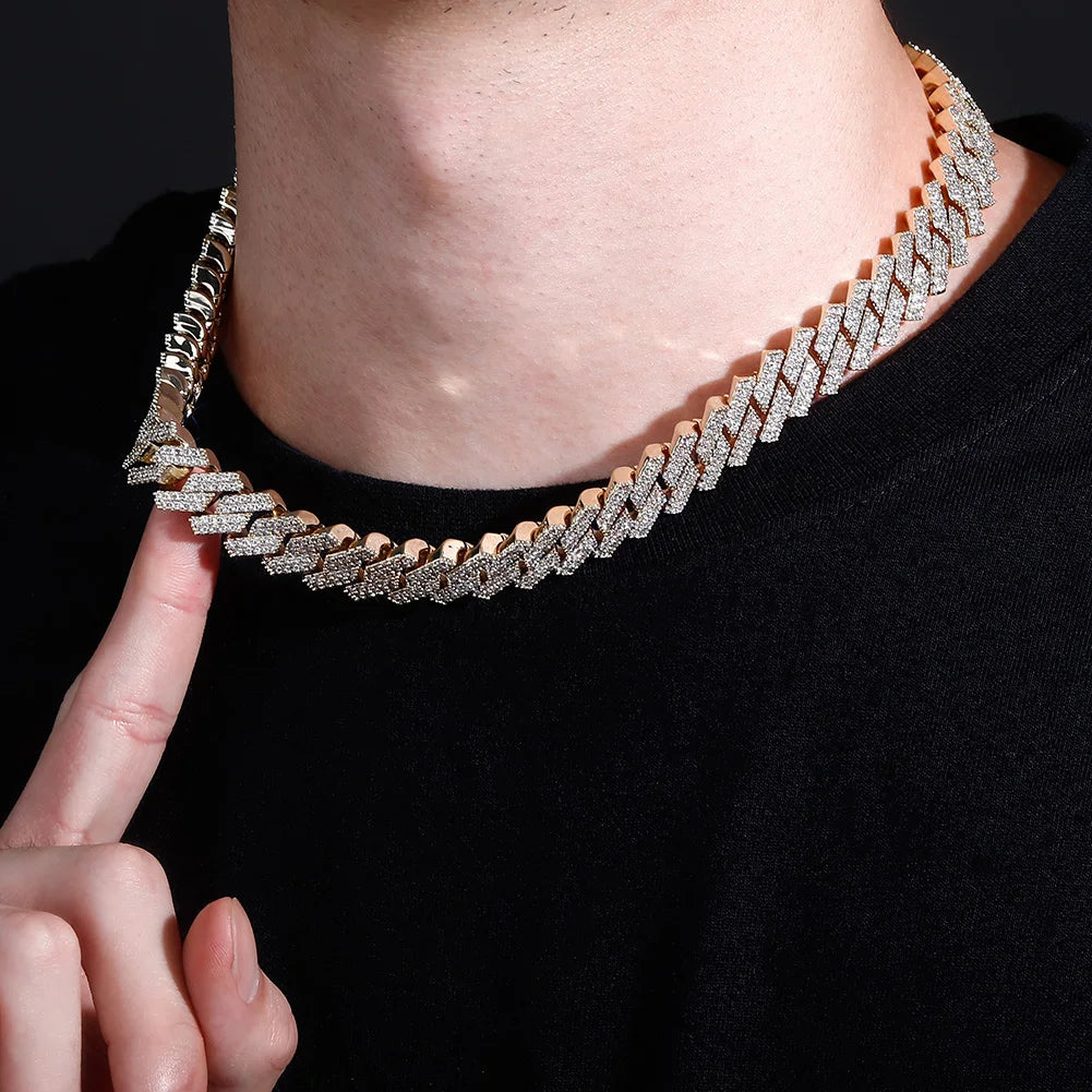 TOPGRILLZ 12mm/14mm Iced Micro Pave Cubic Zirconia Cuban Chain Necklace With Box Clasp Hip Hop Fashion Jewelry Gift Men Women