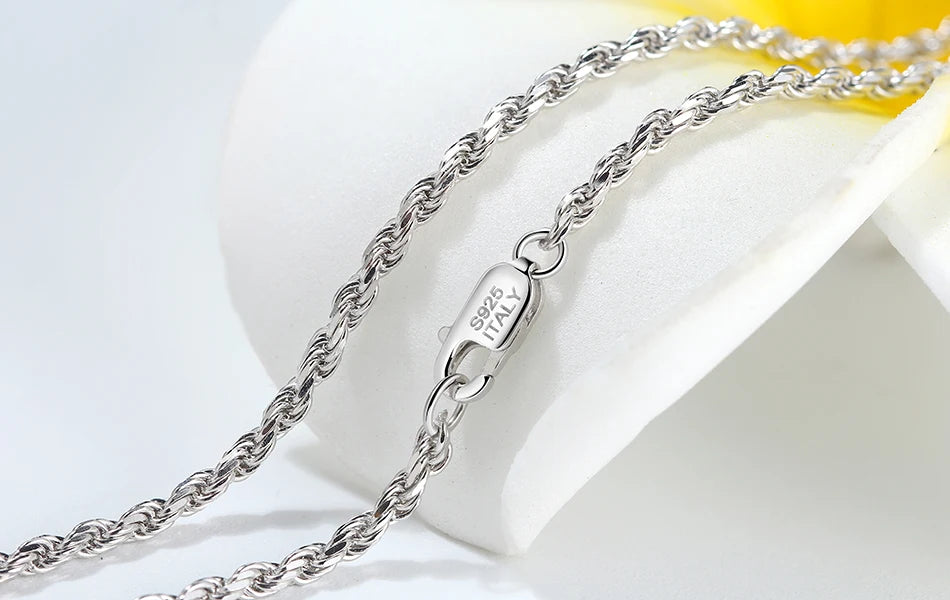 ORSA JEWELS Solid 925 Sterling Silver 2.3/3.3mm Diamond-Cut Rope Chain Necklace for Women Men fashion Neck Chain Jewelry SC29