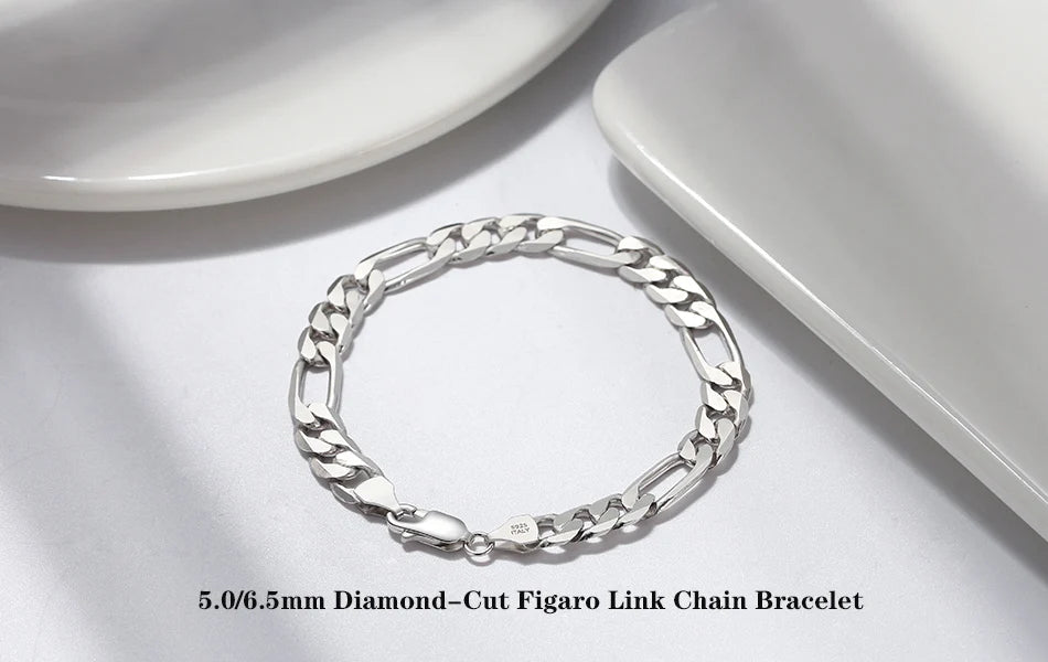 ORSA JEWELS Trendy Men Woman Figaro Chain Necklace 3.3/5/7mm Diamond-Cut Figaro Chain 925 Silver Jewelry Party Gift OSC34