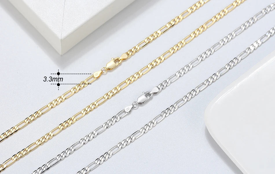 ORSA JEWELS Italian Handmade 5mm Diamond-Cut Figaro Chain Necklace for Men Woman 925 Sterling Silver Neck Chains Jewelry SC34