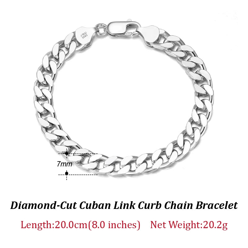 ORSA JEWELS Silver 925 Diamond-Cut Cuban Bracelet for Women Men 3.6/5/7mm Link Curb Chain Punk Cuban Bracelet Jewelry SB104