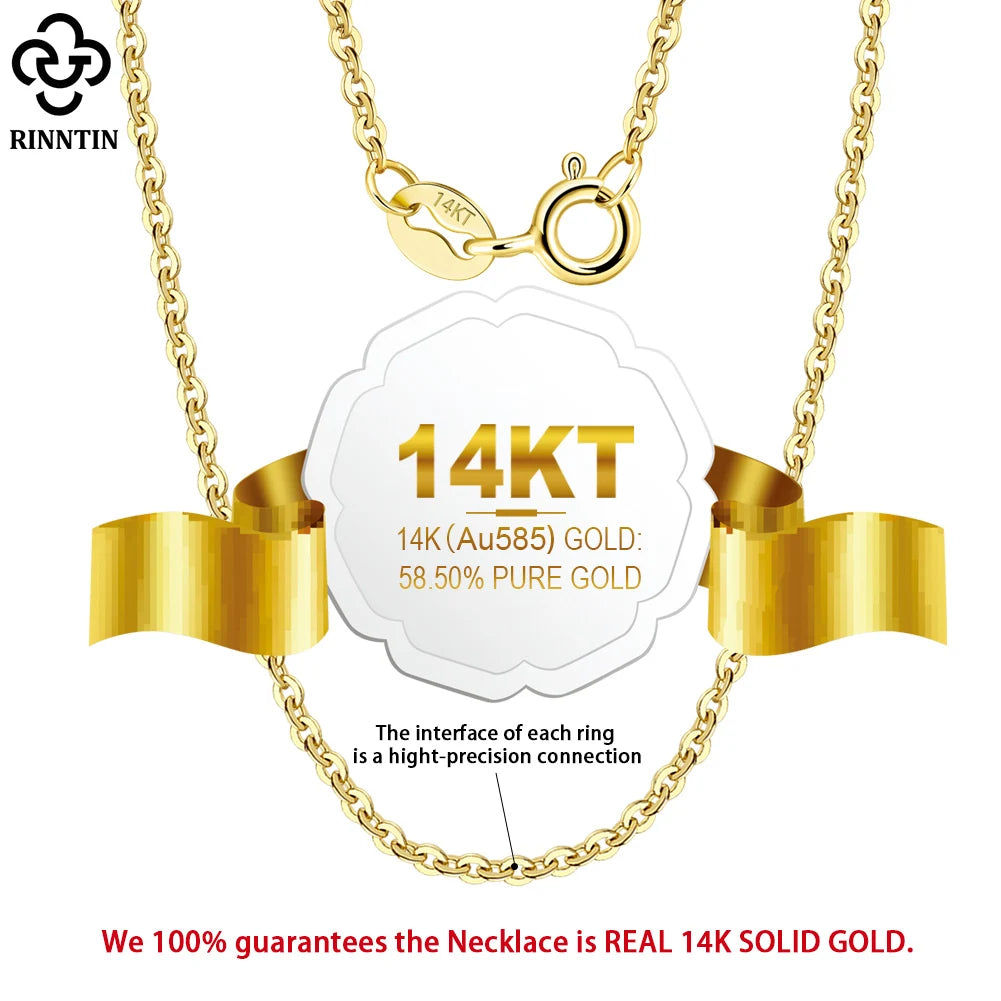 Rinntin 14K Solid Gold 1.0/1.2mm Diamond Cut Cable Chain Necklace for Women AU585 Yellow/White/Rose Gold Neck Chain Jewelry GC02