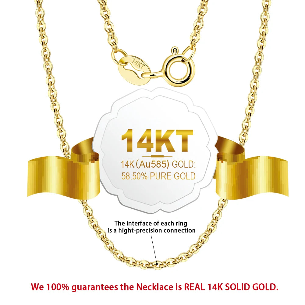 Rinntin 14K Solid Gold 1.0/1.2mm Diamond Cut Cable Chain Necklace for Women AU585 Yellow/White/Rose Gold Neck Chain Jewelry GC02