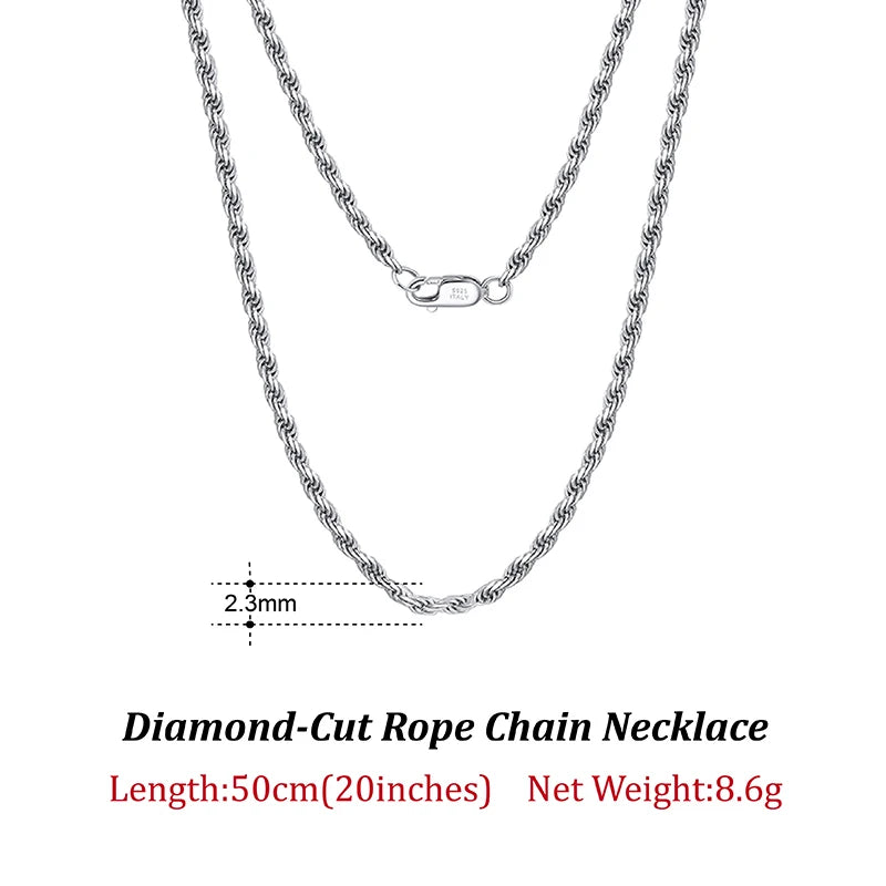 ORSA JEWELS Solid 925 Sterling Silver 2.3/3.3mm Diamond-Cut Rope Chain Necklace for Women Men fashion Neck Chain Jewelry SC29