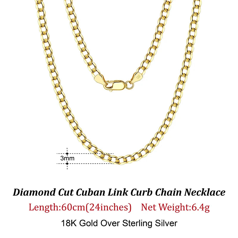 ORSA JEWELS 925 Sterling Silver Italian 3mm/5mm Cuban Chain Necklace for Women Men Handmade Fashion Silver Necklace Jewelry SC60