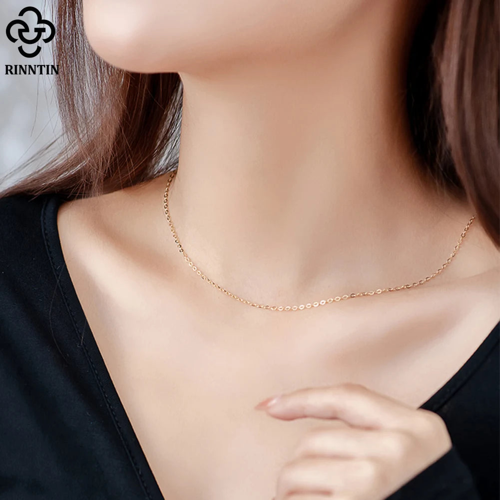 Rinntin 14K Solid Gold 1.0/1.2mm Diamond Cut Cable Chain Necklace for Women AU585 Yellow/White/Rose Gold Neck Chain Jewelry GC02