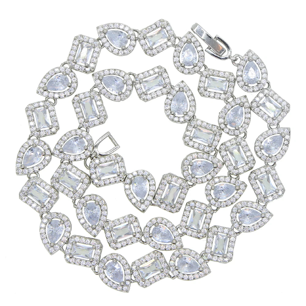 2025 Iced Out Bling Sparking Geometric Rectangle Tear Drop Cubic Zirconia Choker Necklace For Women Fashion Wedding Gift Jewelry