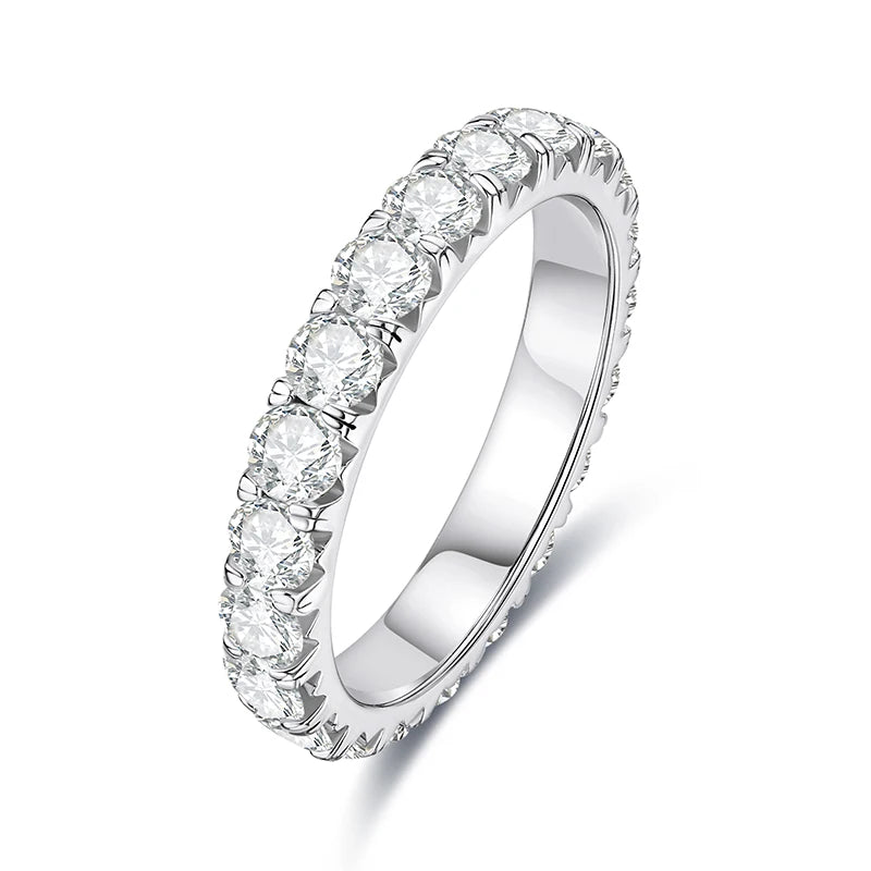 AnuJewel 3mm 2-3ct D Color Moissanite Wedding Band Ring 925 Sterling Silver Eternity Band Engagement Rings For Women