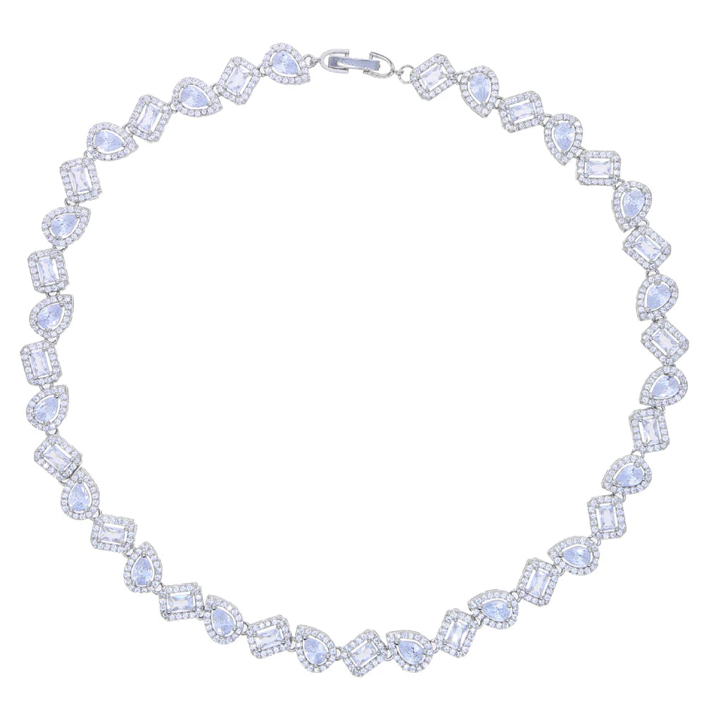 2025 Iced Out Bling Sparking Geometric Rectangle Tear Drop Cubic Zirconia Choker Necklace For Women Fashion Wedding Gift Jewelry