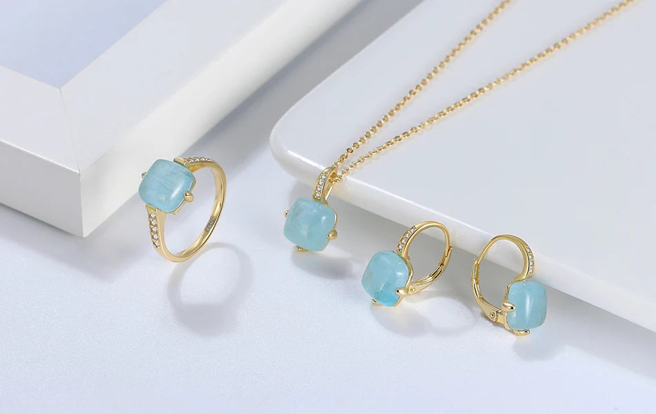 ORSA JEWELS Fashion Natural Cushion Cut Aquamarine 925 Sterling Silver Dainty Earrings for Women Brides Jewelry Gifts GME09