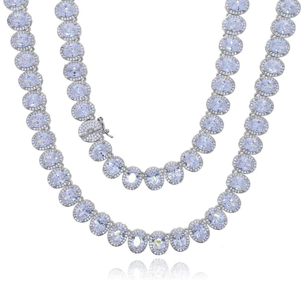 Sparking Oval 5A CZ Charm Choker Silver Color Iced Out Bling Zircon 10mm Tennis Chain Necklaces Hip Hop Women Men Jewelry New