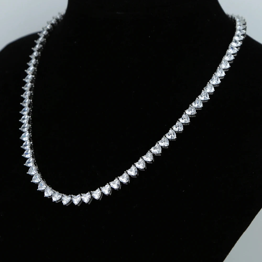 Wholesale 5A heart shape CZ iced out bling heart cz tennis necklace for women girlfriend valentine's gift fashion jewelry
