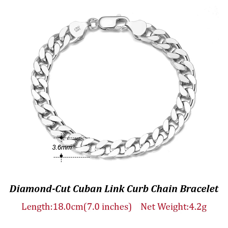 ORSA JEWELS Silver 925 Diamond-Cut Cuban Bracelet for Women Men 3.6/5/7mm Link Curb Chain Punk Cuban Bracelet Jewelry SB104