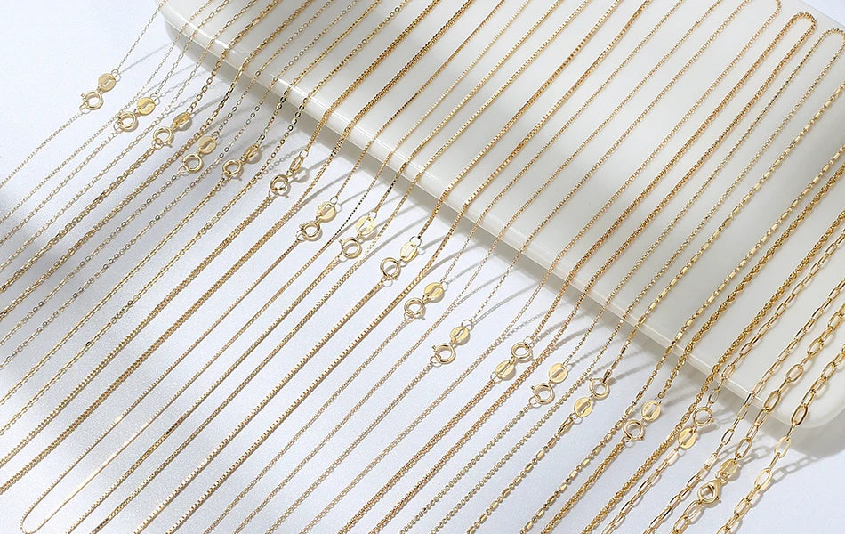 Rinntin 14K Solid Gold 1.0/1.2mm Diamond Cut Cable Chain Necklace for Women AU585 Yellow/White/Rose Gold Neck Chain Jewelry GC02