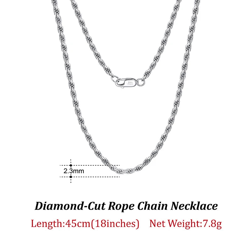 ORSA JEWELS Solid 925 Sterling Silver 2.3/3.3mm Diamond-Cut Rope Chain Necklace for Women Men fashion Neck Chain Jewelry SC29