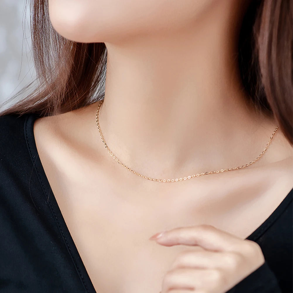 Rinntin 14K Solid Gold 1.0/1.2mm Diamond Cut Cable Chain Necklace for Women AU585 Yellow/White/Rose Gold Neck Chain Jewelry GC02