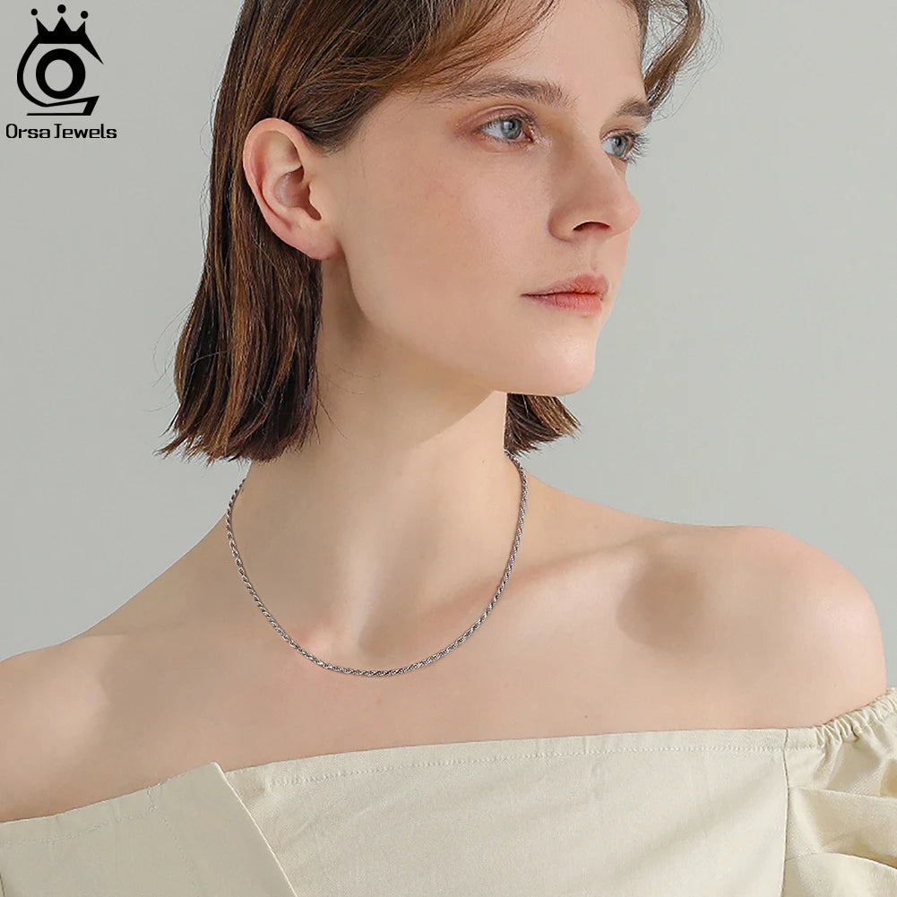 ORSA JEWELS Solid 925 Sterling Silver 2.3/3.3mm Diamond-Cut Rope Chain Necklace for Women Men fashion Neck Chain Jewelry SC29