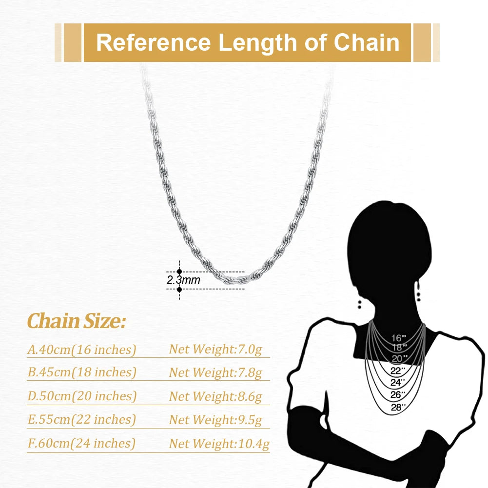 ORSA JEWELS Solid 925 Sterling Silver 2.3/3.3mm Diamond-Cut Rope Chain Necklace for Women Men fashion Neck Chain Jewelry SC29