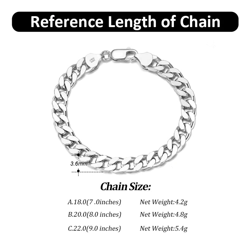 ORSA JEWELS Silver 925 Diamond-Cut Cuban Bracelet for Women Men 3.6/5/7mm Link Curb Chain Punk Cuban Bracelet Jewelry SB104