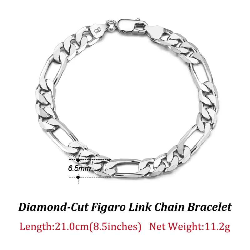 ORSA JEWELS 925 Sterling Silver Punk 6.5mm Diamond-Cut Figaro Link Chain Bracelet for Women Men Jewelry 6.5/7/7.5/8 Inch SB108