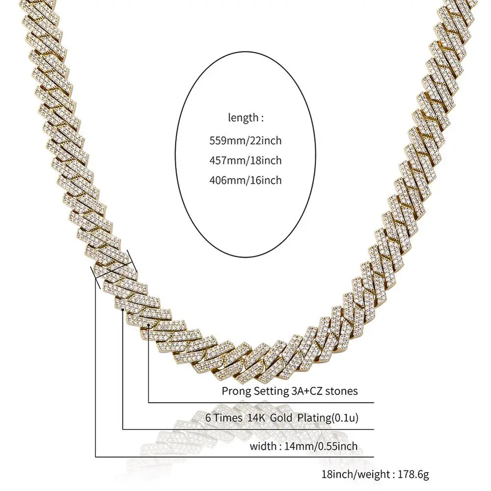 TOPGRILLZ 12mm/14mm Iced Micro Pave Cubic Zirconia Cuban Chain Necklace With Box Clasp Hip Hop Fashion Jewelry Gift Men Women