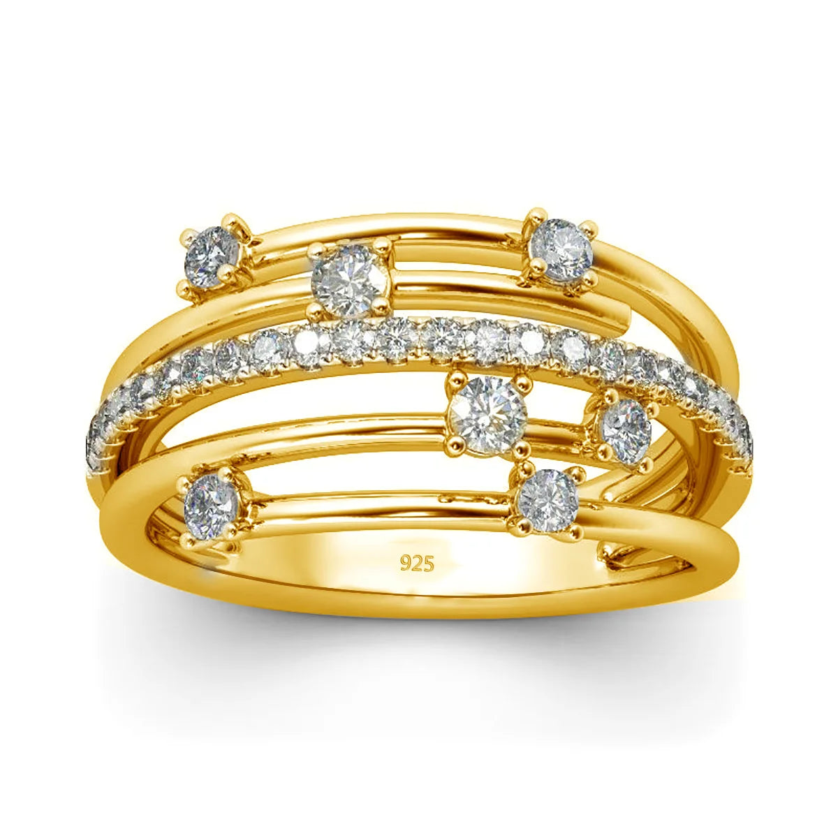 Szjinao Top Quality 7 Small Stone Moissanite Ring 925 Sterling Silver Woman Wedding Party Gold Plated Jewelry 2022 Luxury Brands