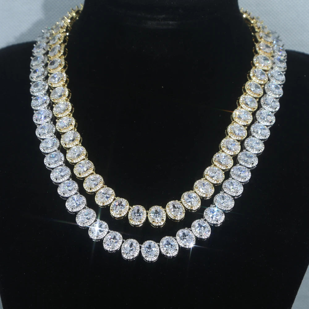 Sparking Oval 5A CZ Charm Choker Silver Color Iced Out Bling Zircon 10mm Tennis Chain Necklaces Hip Hop Women Men Jewelry New