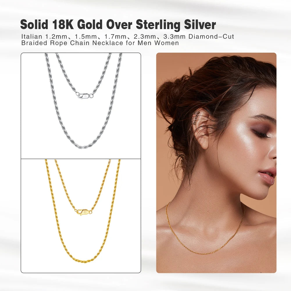 ORSA JEWELS Solid 925 Sterling Silver 2.3/3.3mm Diamond-Cut Rope Chain Necklace for Women Men fashion Neck Chain Jewelry SC29