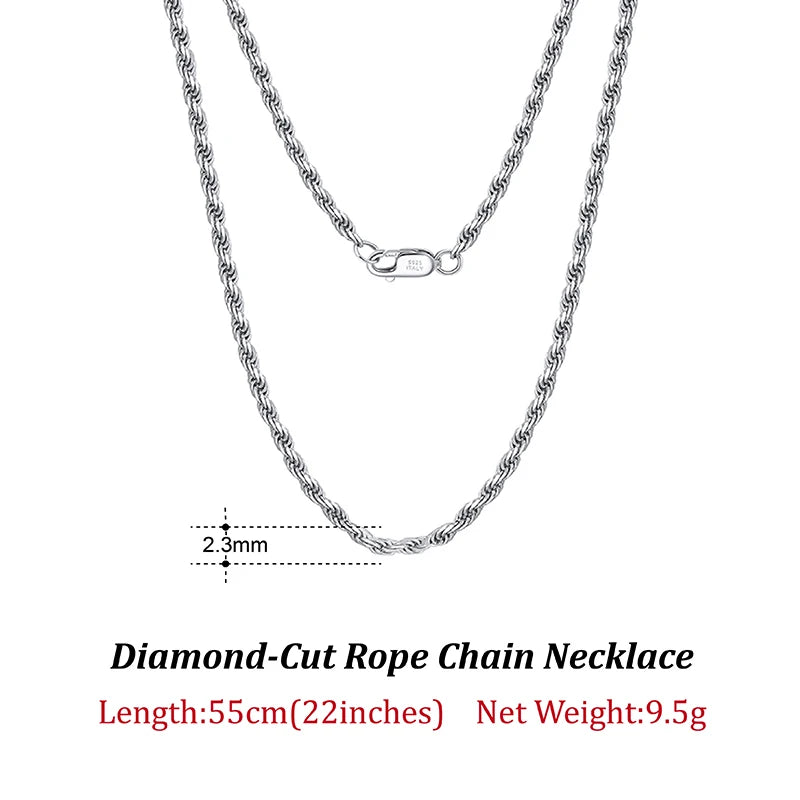 ORSA JEWELS Solid 925 Sterling Silver 2.3/3.3mm Diamond-Cut Rope Chain Necklace for Women Men fashion Neck Chain Jewelry SC29