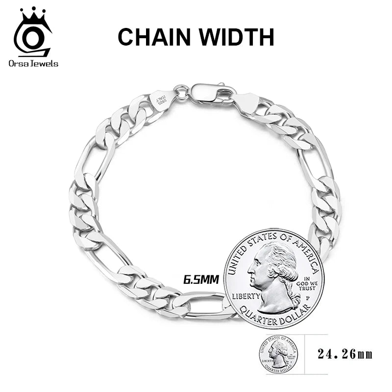 ORSA JEWELS 925 Sterling Silver Punk 6.5mm Diamond-Cut Figaro Link Chain Bracelet for Women Men Jewelry 6.5/7/7.5/8 Inch SB108