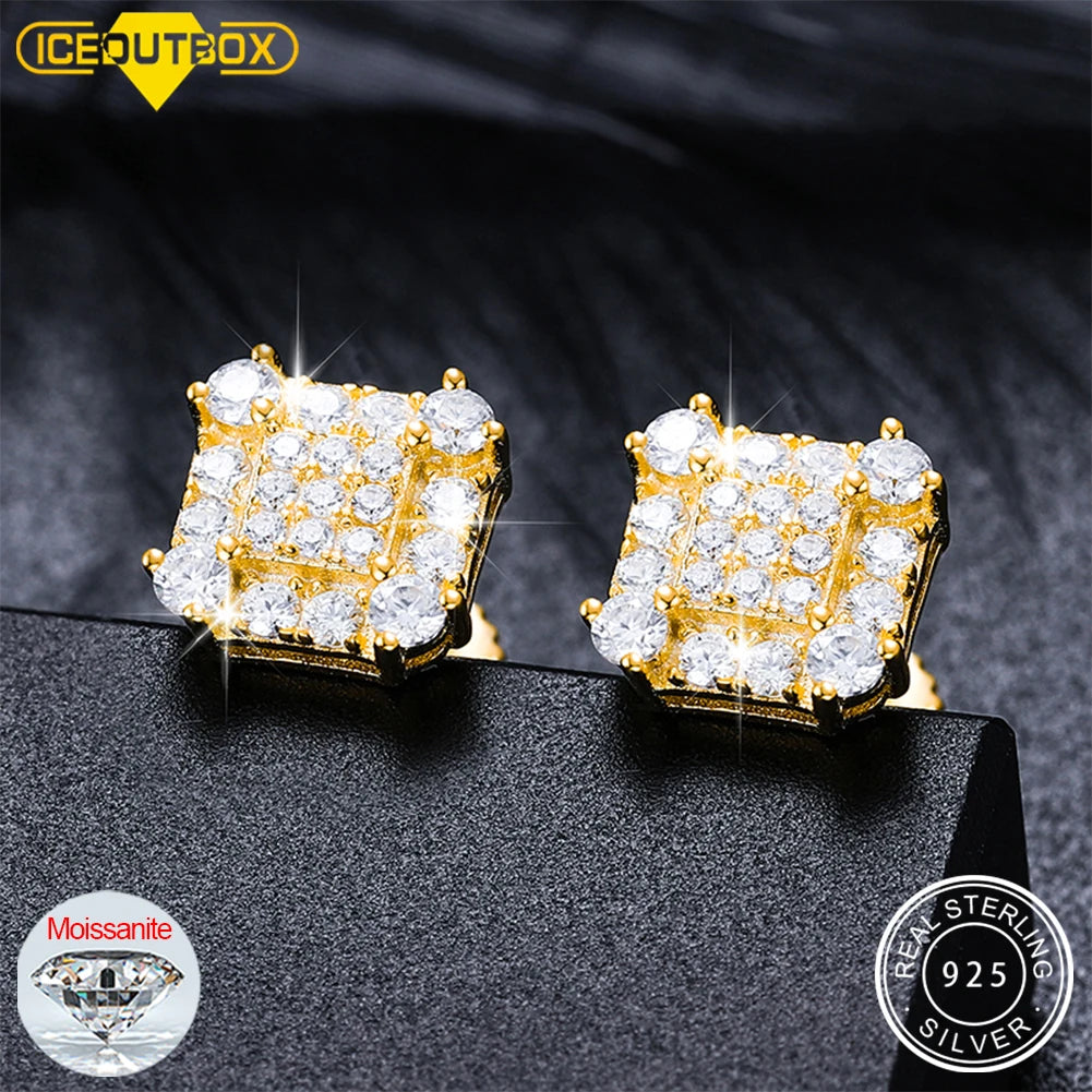 2023 Fashion Trendy Moissanite Square Stud Earring For Women 925 Sterling Silver Wedding Cute Earing Party Wholesale Jewelry