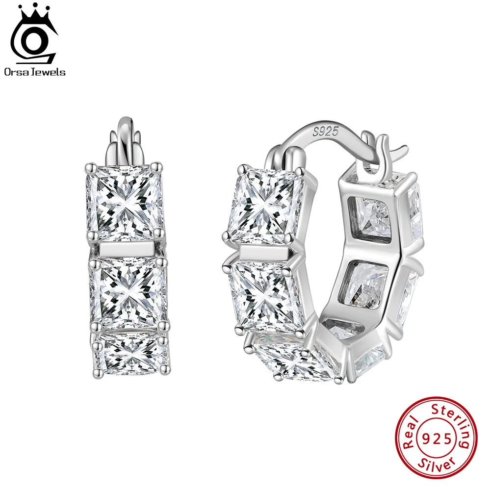 ORSA JEWELS Brilliant 925 Sterling Silver Round 8A Premium Zircon Hoop Earrings for Women Dainty Earrings Jewelry Gifts LZE15