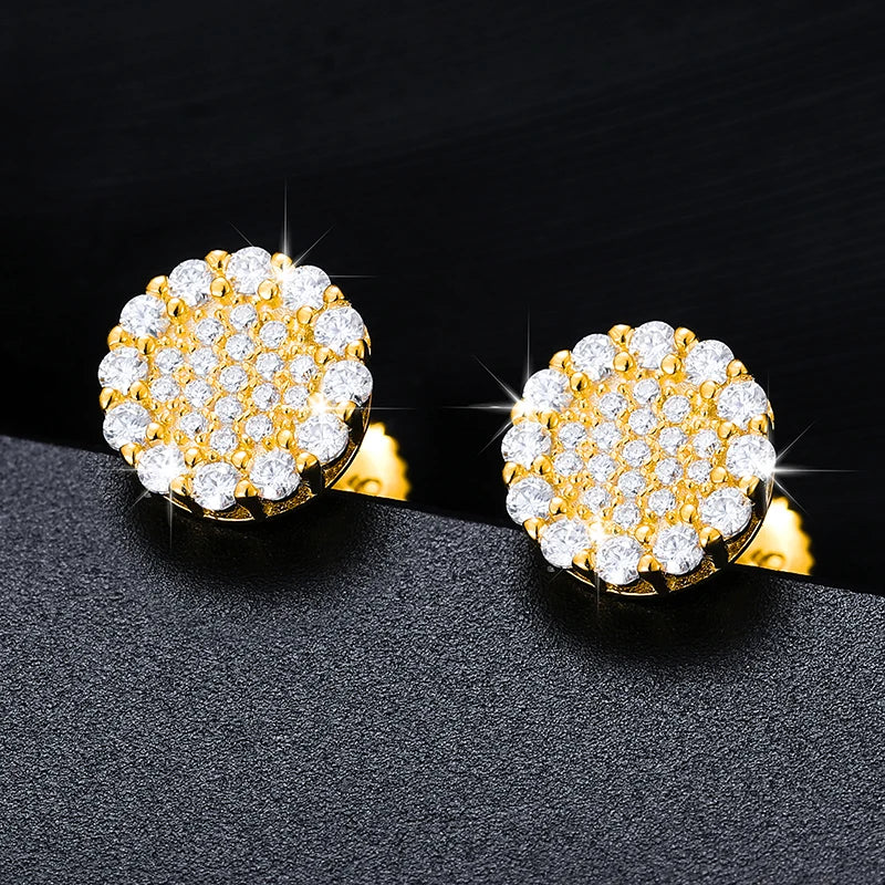 Real 925 Sterling Silver Round Cut D Color Moissanite Diamond Halo Stud Earrings For Women Hip Hop Jewelry Passed Diamond Test