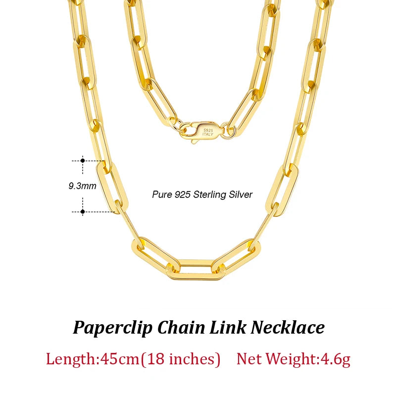 ORSA JEWELS Genuine 925 Sterling Silver Paperclip Neck Chain 6/9.3/12mm Basic Link Chain Necklace for Men Women Jewelry SC39