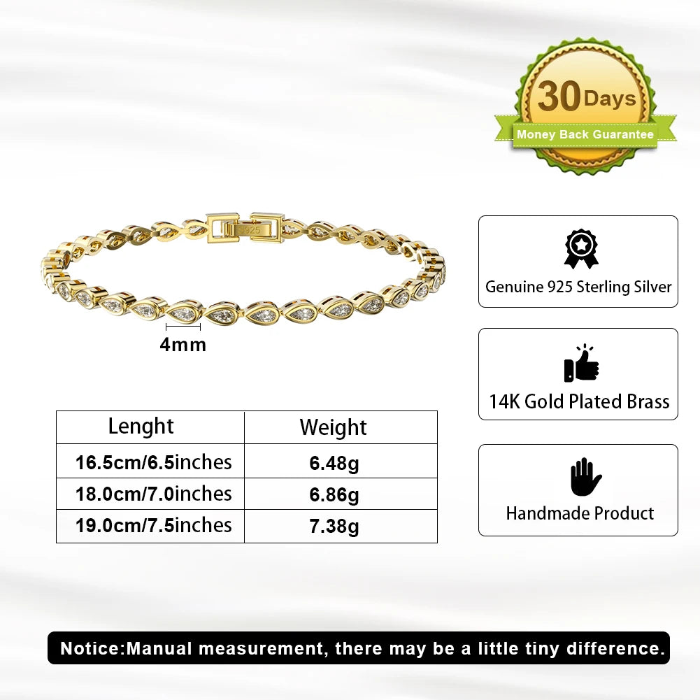 ORSA JEWELS 925 Sterling Silver Handmade 2*4mm Pear Cut CZ Bazel Setting Tennis Bracelet for Women Luxury Bracelet Jewelry SB154