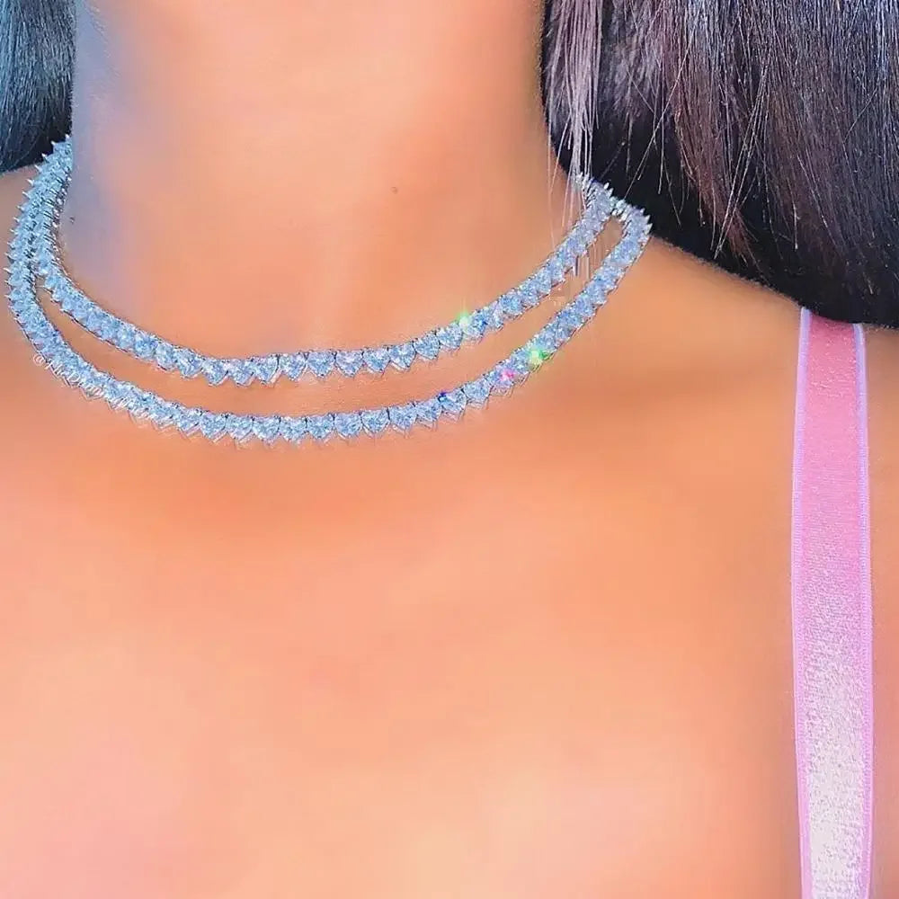 Wholesale 5A heart shape CZ iced out bling heart cz tennis necklace for women girlfriend valentine's gift fashion jewelry