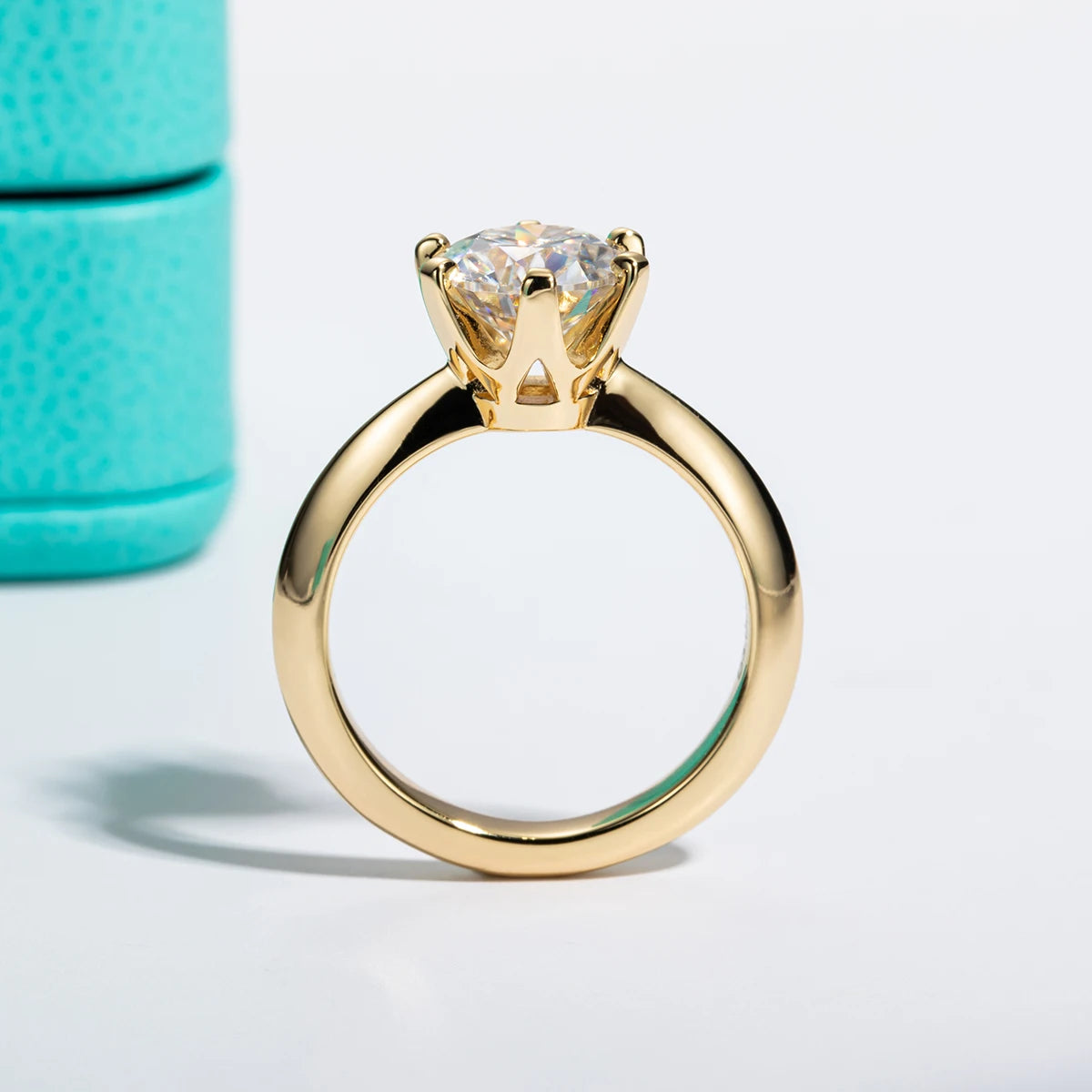 AnuJewel Yellow Gold Plated 2ct 3ct D Color Moissanite Engagement Solitaire Rings For Women GRA Cer Customs Jewelry Wholesale