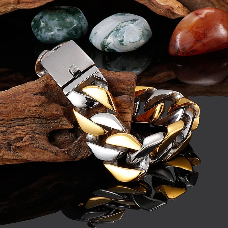 20MM Cuban chain Thick Bracelet for Men Punk Stainless Steel Black/Gold Color Heavy Bracelet Personalized Party Gift Jewelry