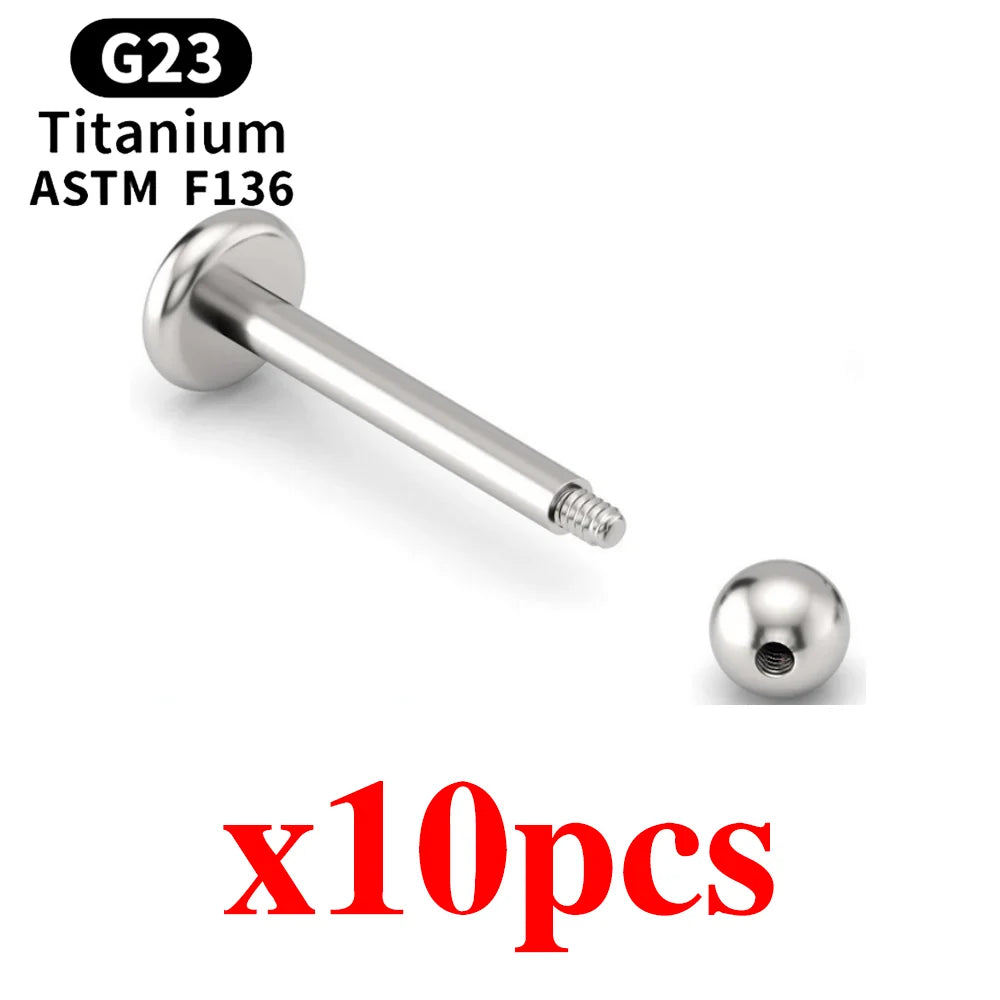 10pcs G23 Titanium Internal and external threads Labret Eyebrow Lip Stud Piercing Tragus Cartilage Conch Helix Rook Nose Studs