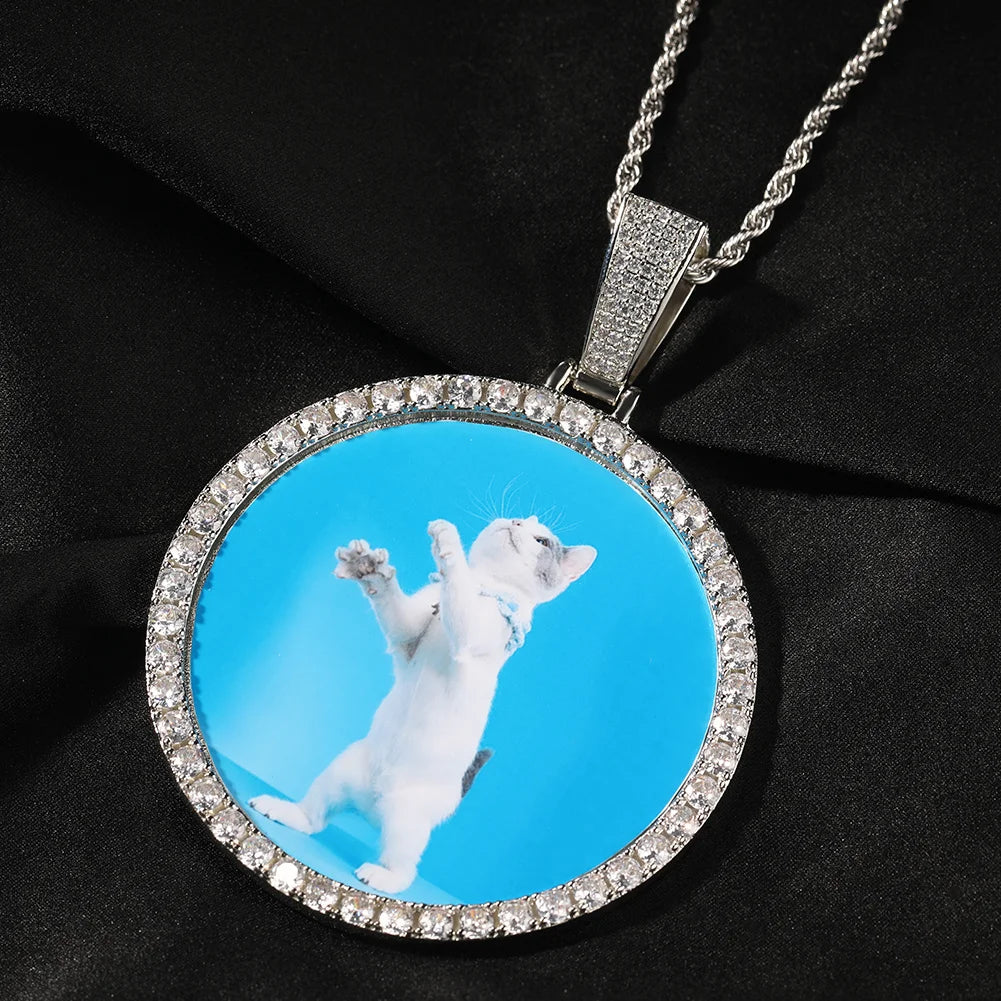 UWIN 6.8cm Oversize Large Round Custom Photo Pendant Iced Out CZ Hiphop Jewelry Necklace Engrave Name Memory Gifts
