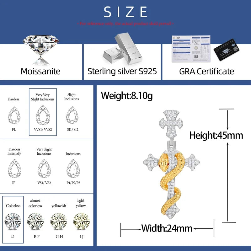 2025 New Snake Winding Cross Pendant Necklace For Men Women 925 Sterling Silver Moissanite Iced Out Bling Hip Hop Jewelry Gifts