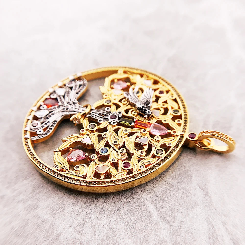 Pendant Artful Tree Gold Raven Spring Fine 925 Sterling Silver Jewelry Romantic Love Gift For Women