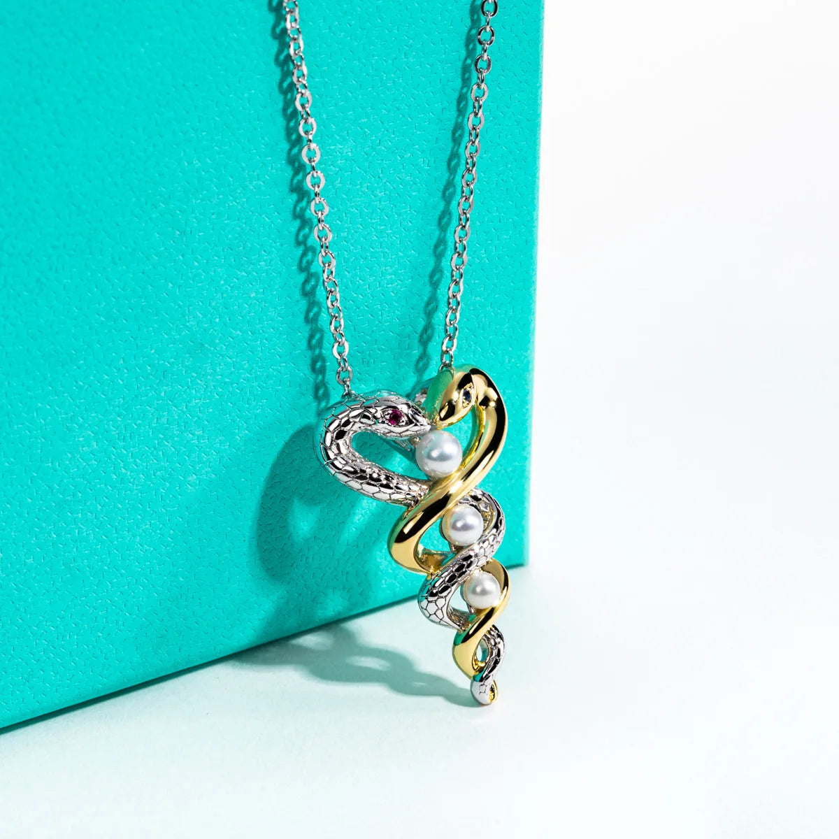 AnuJewel Exquisite Snake Pendant Seawater Pearls Necklace Classic of Mountains and Seas 50cm 925 Sterling Silver Jewelry Gifts