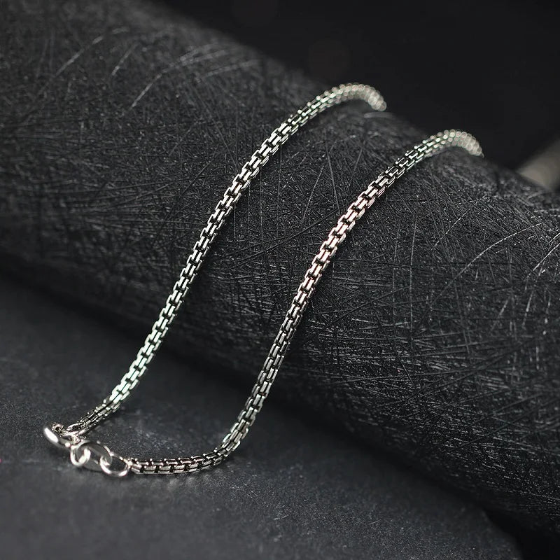 Real Pure Silver Double Circle Square Box chain Necklace For Men Women S925 Sterling Silver Vintage Fine Necklace Jewelry