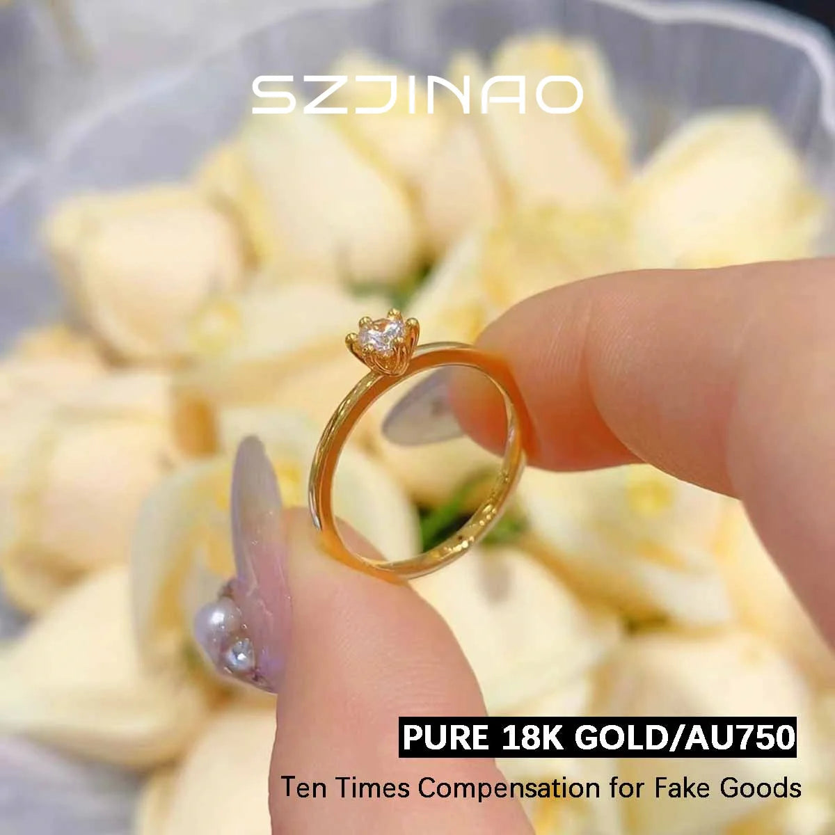 Real 18K Gold Ring AU750 with Moissanite D Color VVS1 Diamond rings for Women Wedding Engagement Anniversary Gift Fine Jewelry