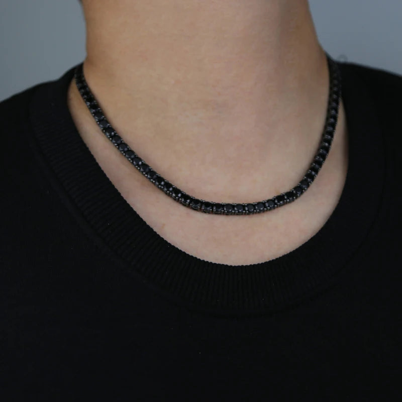 New Black Color Cubic Zirconia Tennis Chain Necklace Iced Out Bling 5mm Stone Link Charm Hip Hop For Women Men Jewelry
