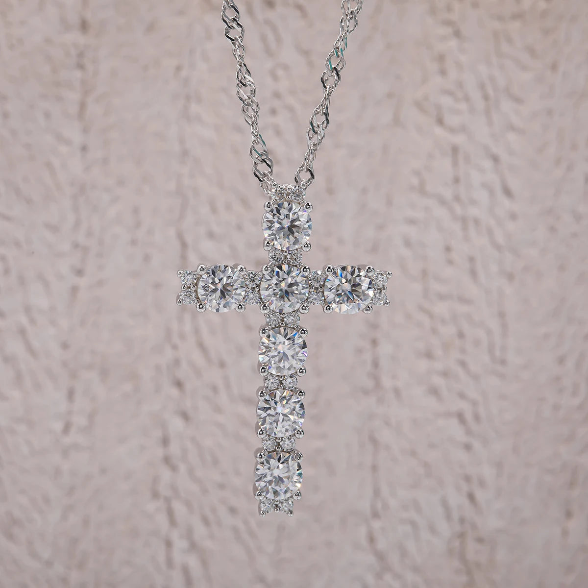 AnuJewel 4MM 2.1 Carat D Color Moissanite Diamond Cross Pendant Necklace 925 Sterling Silver 18K Gold Plated Customs Jewelry