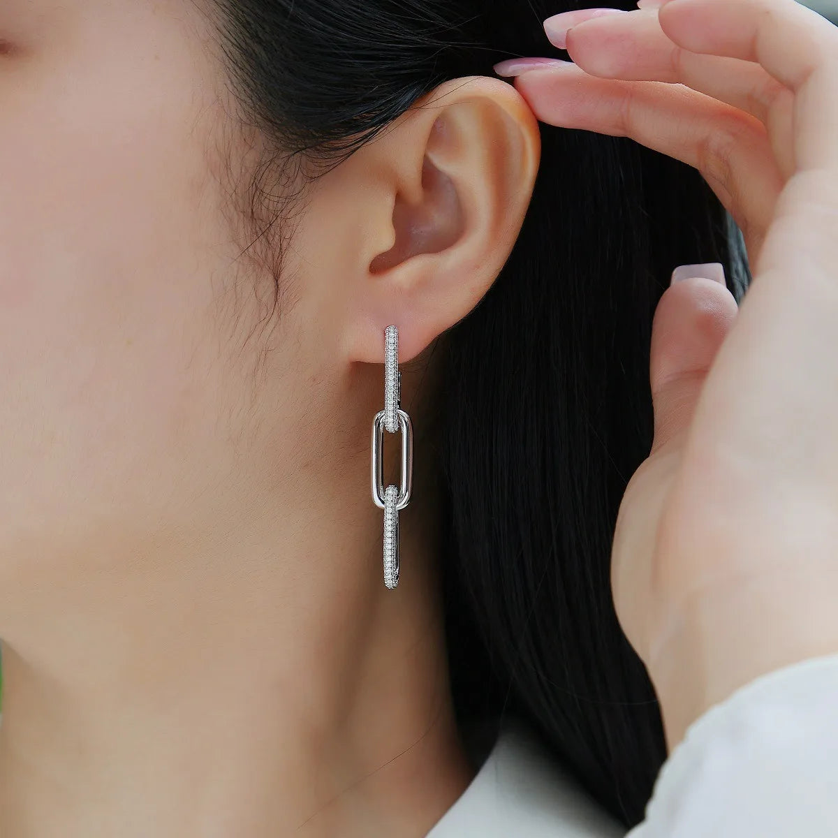 TBCYD 1MM D Color Moissanite Paperclip Link Earrings For Women S925 Silver Lab Diamond Drop Earrings Luxury Party Fine Jewelry
