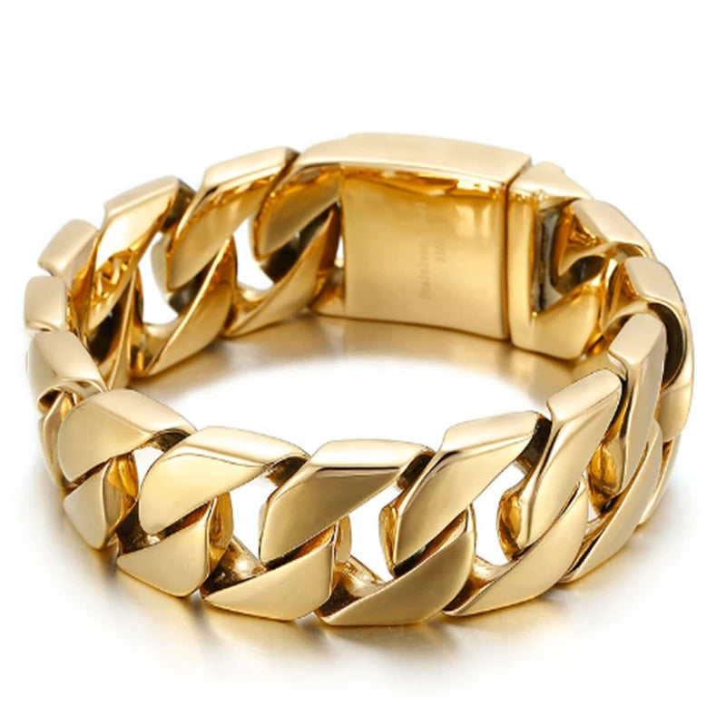 20MM Cuban chain Thick Bracelet for Men Punk Stainless Steel Black/Gold Color Heavy Bracelet Personalized Party Gift Jewelry