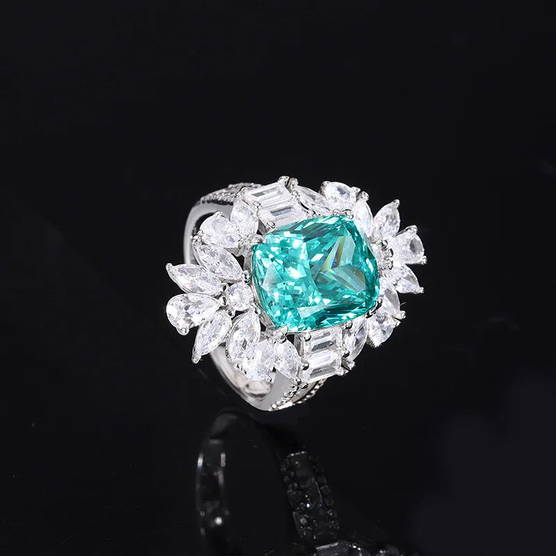 18K Gold Inlaid with PT950 Platinum Colored Gemstone Tourmaline Paraiba Mouth Jewelry Ring 10*12